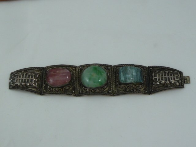 SILVER ORNATE BRACELET WITH THREE STONES (1 of 8)