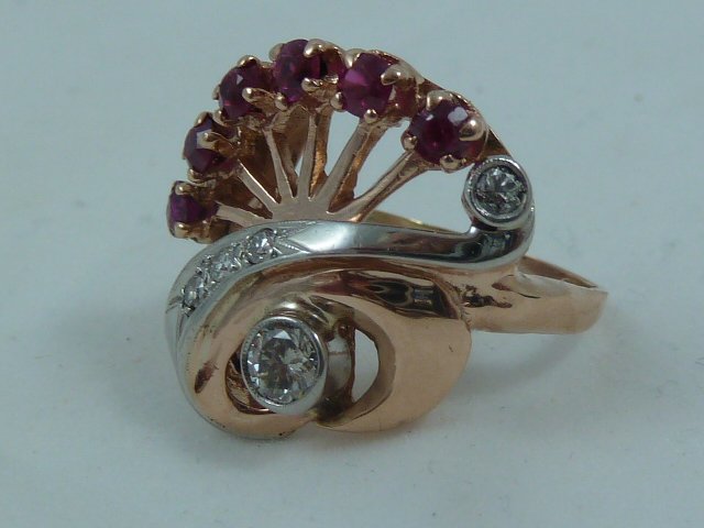 ART DECO PLATINUM,RUBY,DIAMOND,ROSE GOLD RING (1 of 5)