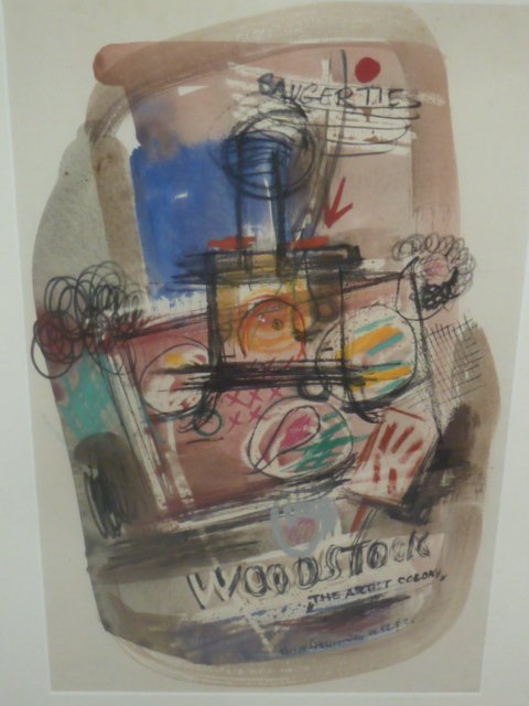 KONRAD CRAMER GOUACHE WOODSTOCK NY: SHOWING A GOUACHE PAINTING BY FAMOUS WOODSTOCK ARTIST KONRAD CRAMER . SAUGERTIES / WOODSTOCK AT BREAKFAST TABLE . MEASURES 11 1/2" BY 17 1/2" . AS FOUND ESTATE CONDITION.PLEASE USE PHOTOS AS PART OF T