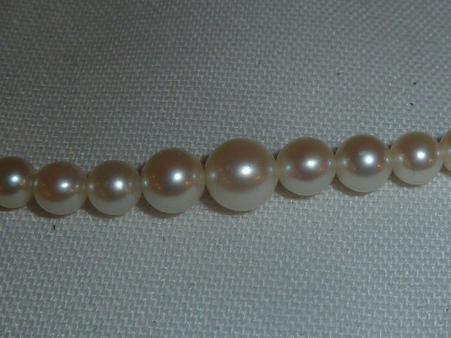 MIKIMOTO STRAND OF CULTURED PEARLS NECKLACE: SHOWING A MIKIMOTO STRAND OF CULTURED PEARLS NECKLACE , 16" STRAND . IN MIKIMOTO DISPLAY BOX .AS FOUND ESTATE CONDITION.PLEASE USE PHOTOS AS PART OF THE DESCRIPTION. THE ABSENCE OF A CONDITION REPORT 