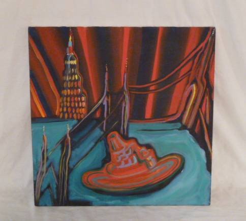 NYC HARBOR TUGBOAT PAINTING REX DIMOND: SHOWING A PAINTING OF NEW YORK CITY HARBOR , TITLED "TUGBOAT" , BY REX DIMOND .OUTSIDER ART. MEASURES .PLEASE USE PHOTOS AS PART OF THE DESCRIPTION. THE ABSENCE OF A CONDITION REPORT DOES NOT GUARANTE