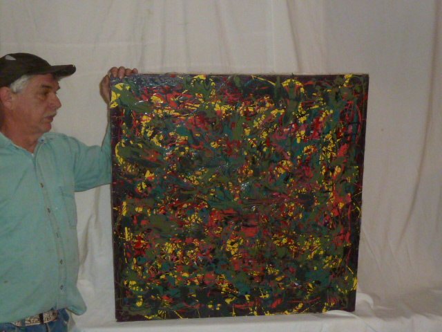JANET SOBEL DRIP PAINTING: SHOWING A JANET SOBEL DRIP PAINTING . THE GRANDMOTHER OF DRIP PAINTING . BORN IN THE UKRAINE . (1894-1968). SHE STARTED PAINTING LATER IN LIFE. IN 1946 EXHIBITED HER WORK THREE YEARS BEFORE JACKSON PO