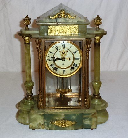 ANSONIA GREEN ONYX CRYSTAL REGULATOR (1 of 6)