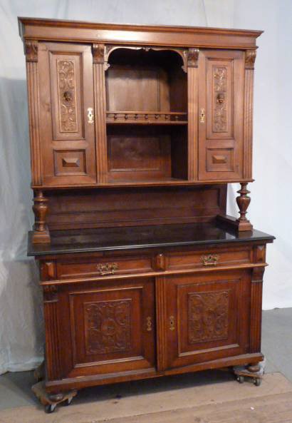 1900'S AMERICAN WALNUT & "BLACK" MARBLE SIDEBOARD (1 of 6)