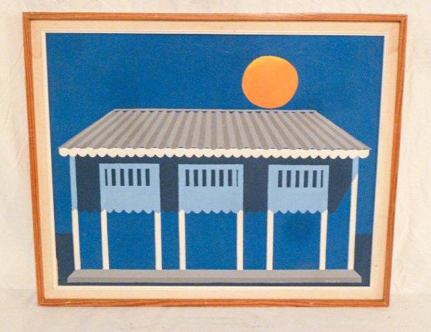 OIL ON CANVAS SUNSET OVER BEACH HOUSE S/ DANIEL (1 of 4)