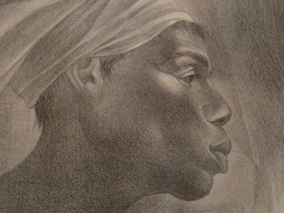 CHARLES WILBERT WHITE 1918-1979 JUDA # 1: SHOWING A CHARLES WILBERT WHITE , 1918 - 1979 , LIMITED EDITION PRINT , " JUDA # 1 " ,DATED 65 . PROFILE OF A BLACK WOMAN WITH WRAPPED HEADWARE. MEASURES 17" BY 26" .APPEARS THAT THIS SHEET MAY HAVE B