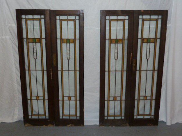 SET 4 FRANK LLOYD WRIGHT ERA LEADED GLASS WINDOWS (1 of 5)