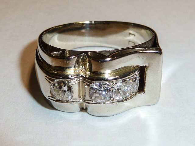 14KT WHITE GOLD RING WITH 4 DIAMONDS UNISEX (1 of 4)