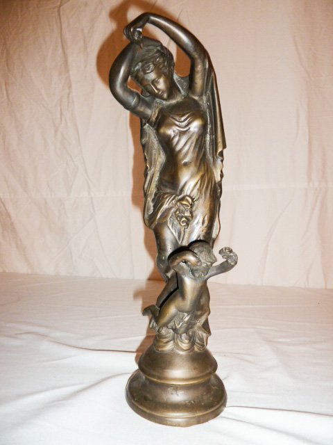 BRONZE FIGURAL GROUP WOMAN WITH ANGEL (1 of 5)