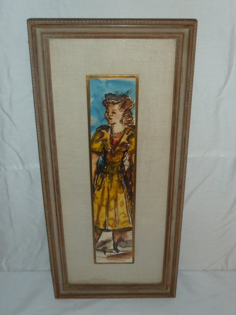 WOMAN IN THE YELLOW DRESS BY CHAIM GROSS: SHOWING A PAINTING BY CHAIM GROSS , WOMAN IN THE YELLOW DRESS .AS FOUND ESTATE CONDITION.PLEASE USE PHOTOS AS PART OF THE DESCRIPTION. THE ABSENCE OF A CONDITION REPORT DOES NOT GUARANTEE EXCELLENT CO