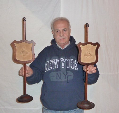 PAIR VICTORIAN ADJUSTABLE CANDLELIGHT SCREENS: SHOWING A PAIR OF VICTORIAN ADJUSTABLE WALNUT CANDLELIGHT SCREENS , SHIELD DESIGN WITH NEEDLEPOINT INSERT. MEASURES 25" HIGH ON 5" ROUND BASE.. AS FOUND ESTATE CONDITION.PLEASE USE PHOTOS AS PART OF T