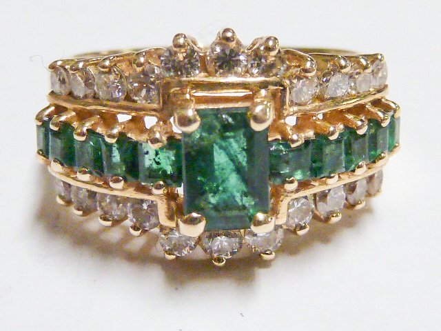 14KT NATURAL DARK MATCHED EMERALD & DIAMONDS RING (1 of 4)