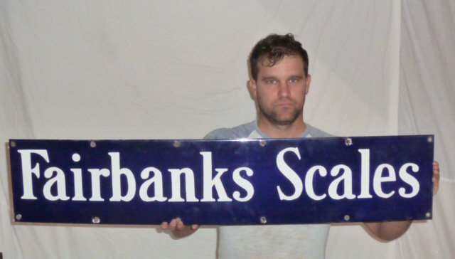 1930'S FAIRBANKS SCALES TRADE SIGN COLBALT BLUE (1 of 3)