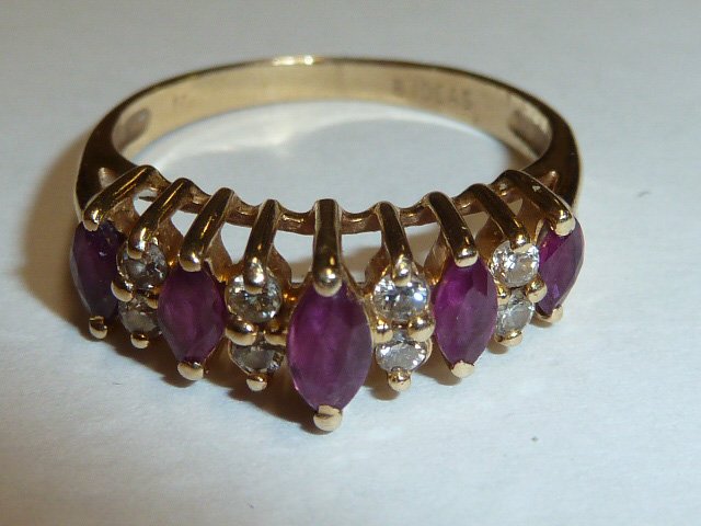 14KT YELLOW GOLD MARQUE DIAMOND & RUBY RING (1 of 4)