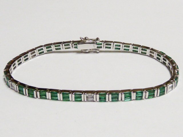 14KT WHITE GOLD EMERALD & DIAMONDS TENNIS BRACELET (1 of 3)
