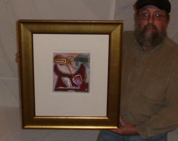 ROLPH SCARLETT ABSTRACT GOUACHE SIGNED TWICE (1 of 5)