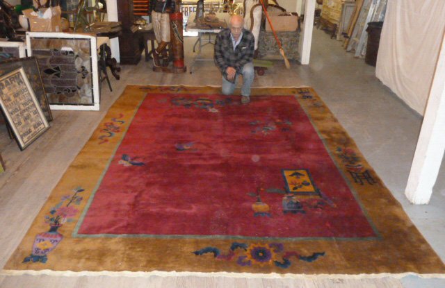 VINTAGE CHINESE NICHOLS RUG BURGUNDY FIELD (1 of 10)