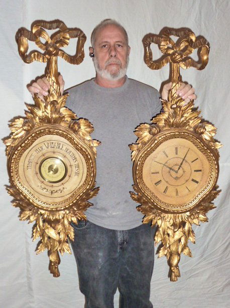PR. ITALIAN CARVED GILTWOOD BAROMETER & CLOCK (1 of 10)