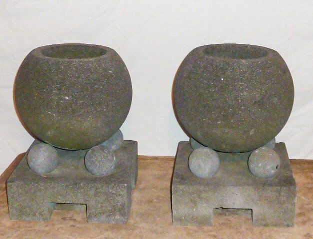 PAIR OF STONE , GARDEN ORNAMENTS , GEOMETRIC (1 of 4)