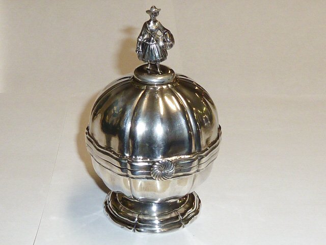 ANTIQUE STERLING SILVER FIGURAL LIDDED SUGAR BOX (1 of 10)