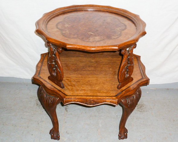 OAK & BURLED WOOD OCCASIONAL TABLE CLAW FEET (1 of 4)