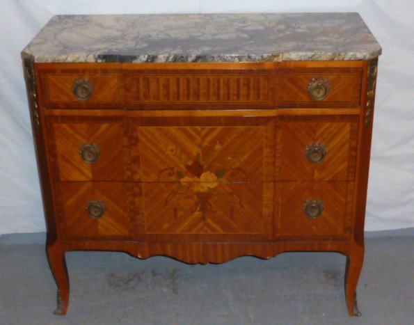 FRENCH MAHOGANY 3 DRAWER MARBLE TOP CHEST (1 of 7)
