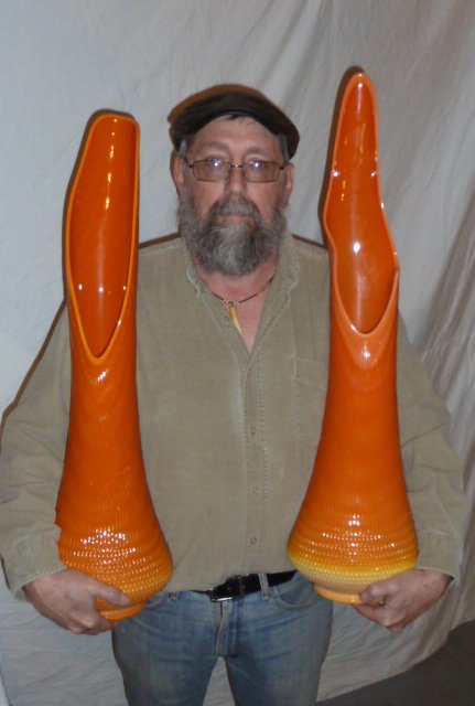 PR OF MID-CENTURY TWO COLOR ART GLASS VASES (1 of 8)