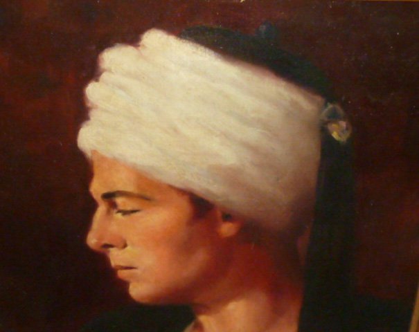OIL ON BOARD PORTRAIT MAN WEARING HEADRESS W/ TASSEL (1 of 6)