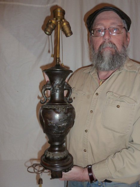 VINTAGE JAPANESE BRONZE TABLE LAMP CARVED BIRDS (1 of 5)