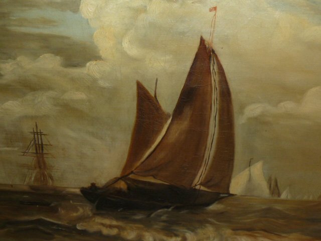 19TH C. OIL ON CANVAS  CHINESE JUNK ON OPEN SEA (1 of 7)
