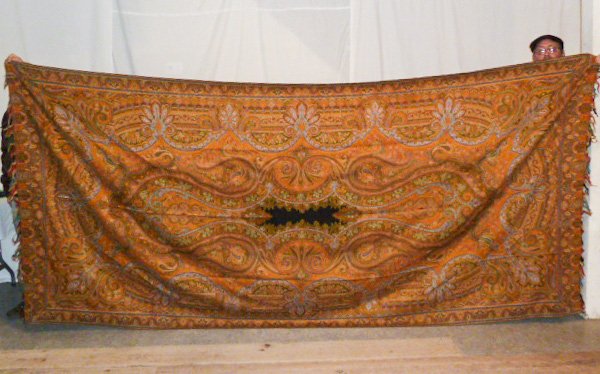 1900'S PAISLEY WOVEN FABRIC THROW 12 FT. X 64" (1 of 4)