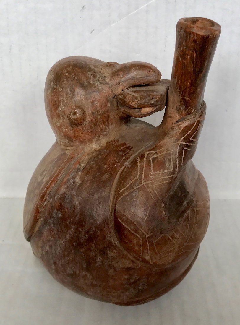 Effigy Pottery Vessel, Bird With Snake, 7.60" hgt. (1 of 3)