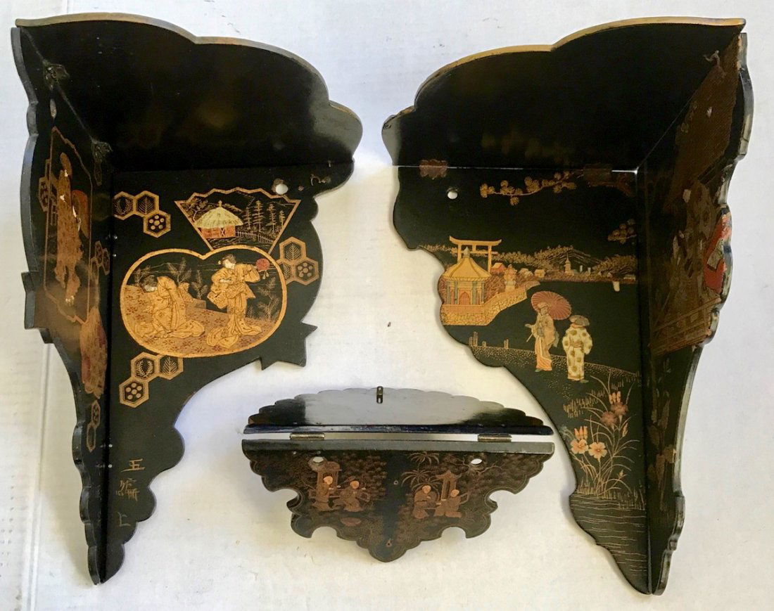 Antique Chinese Chinoiserie Lacquer Wall Shelves (3) (1 of 3)