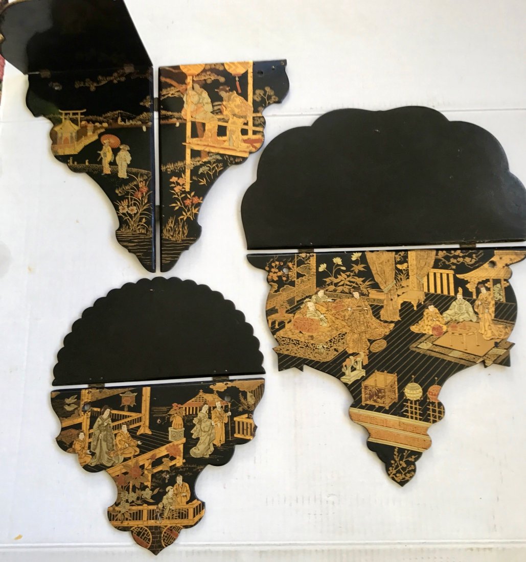 Antique Chinese Chinoiserie Lacquer Wall Shelves (1 of 5)