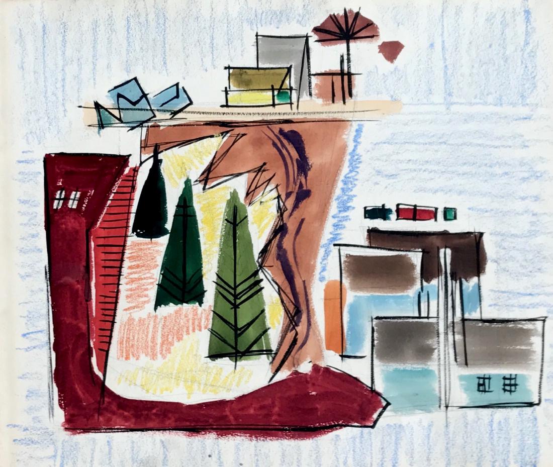 Modernist Stage Set Design Painting, B.A. Aronson (1 of 3)