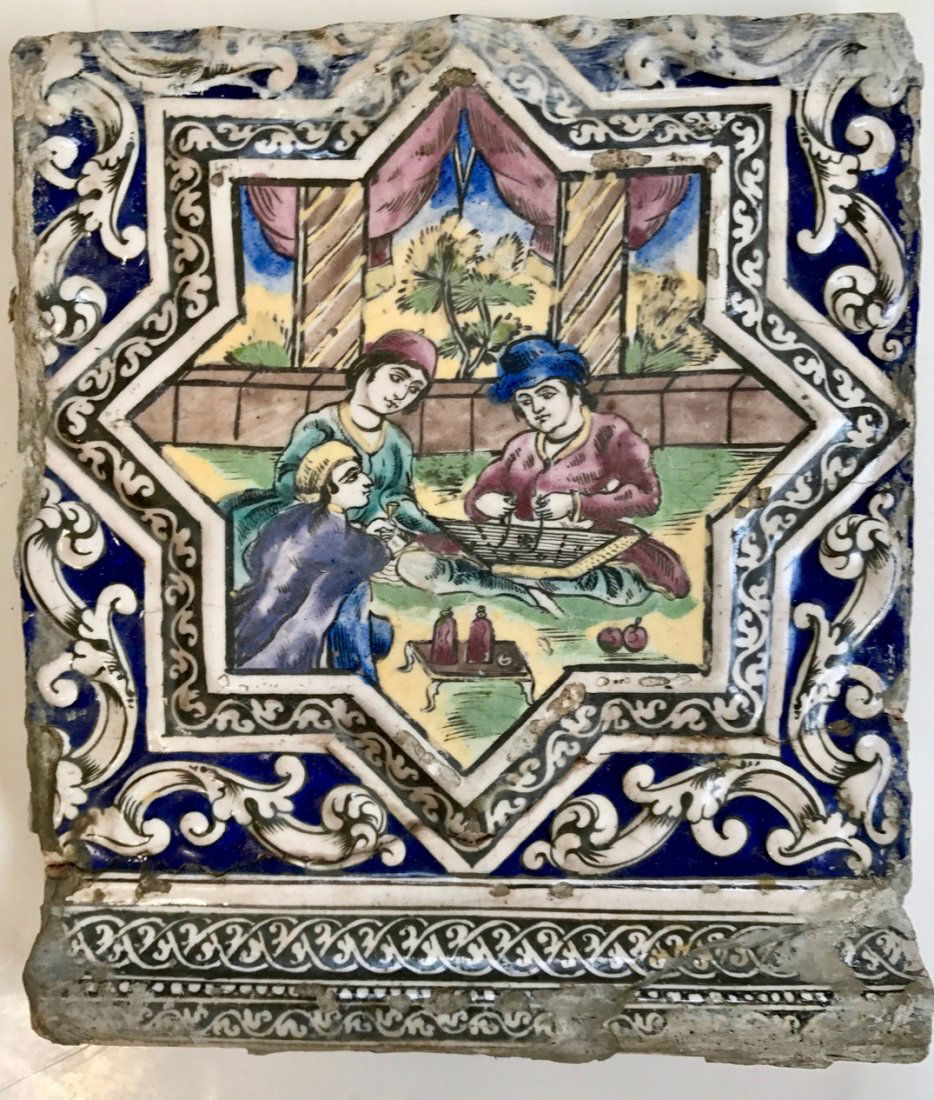Persian Qajar Pictorial Faience Tile (1 of 4)