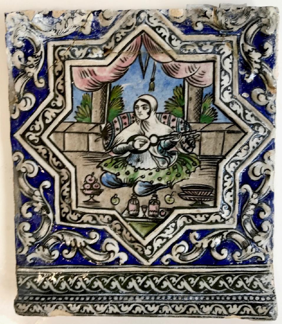 Persian Qajar Faience Tile, Court Musician (1 of 4)