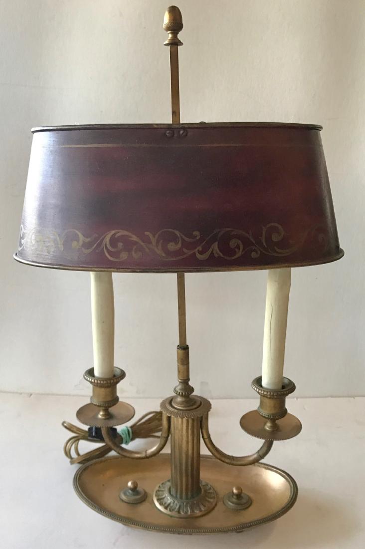 Antique French Bouillotte Lamp with Red Tole Shade (1 of 2)