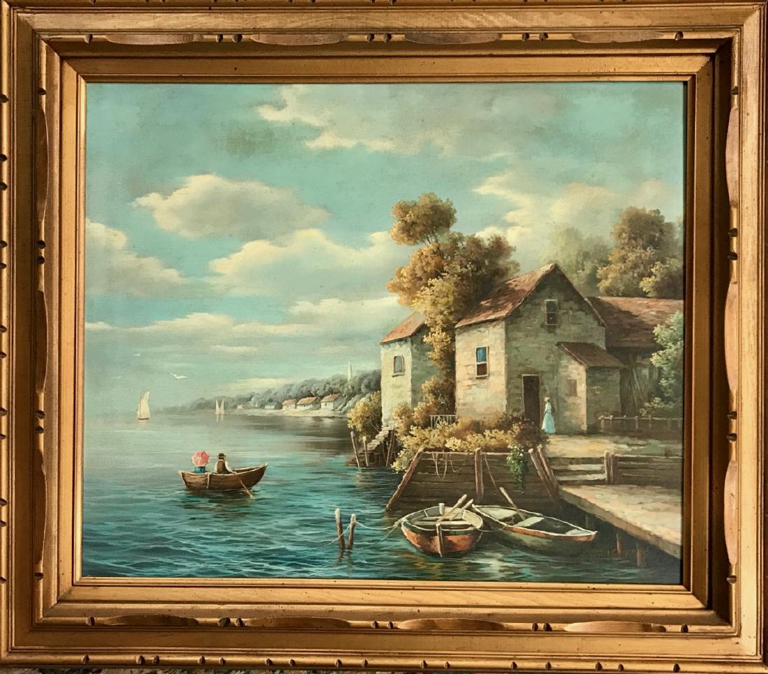 Mediterranean Coastal Scene Oil Painting, G. Hermans (1 of 3)