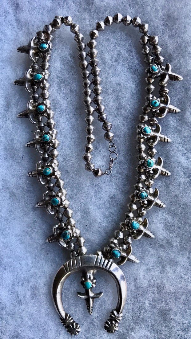 Squash Blossom Necklace Sterling Silver & Turquoise (1 of 5)