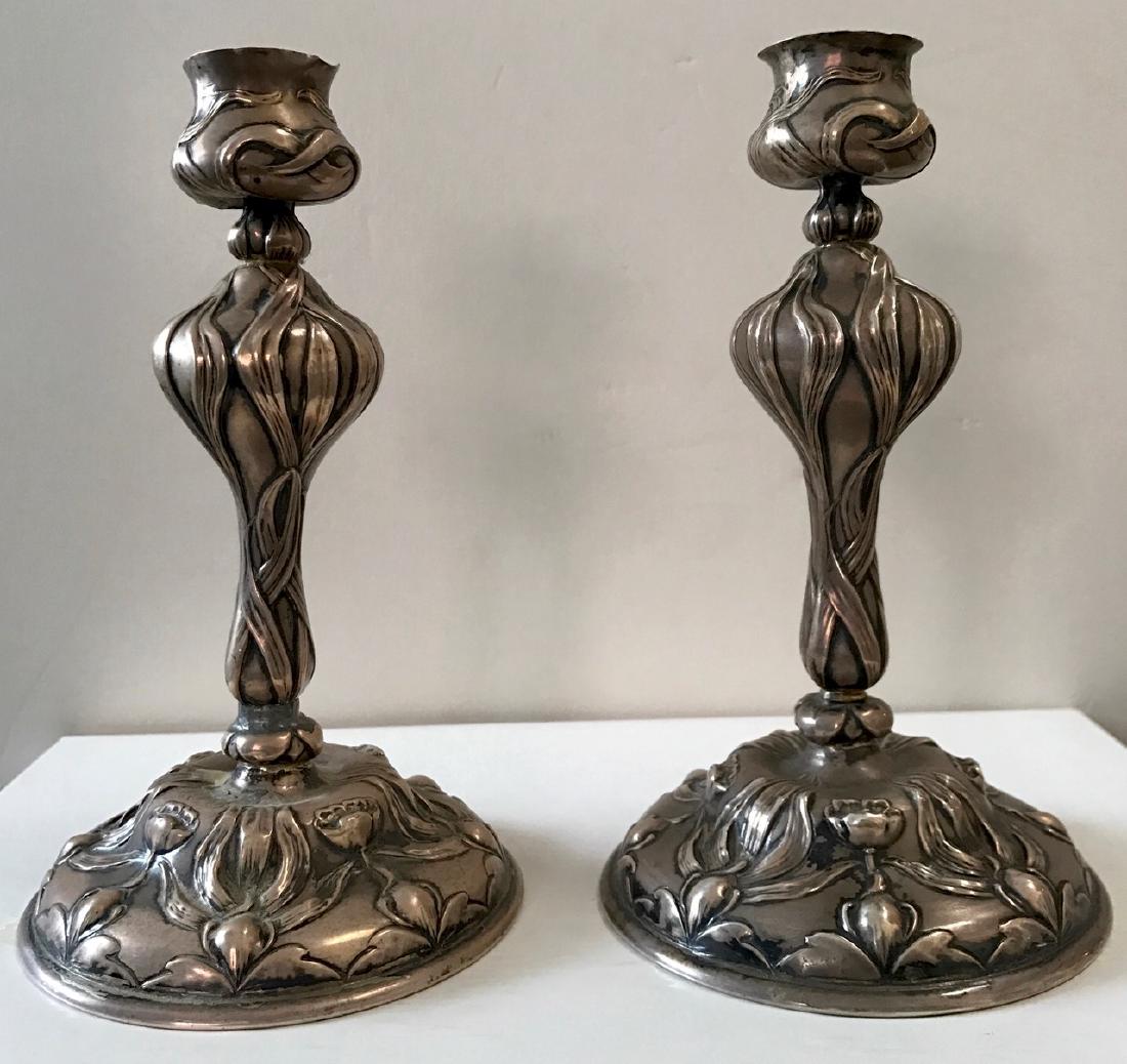 Sterling Silver Art Nouveau Candlesticks, Pair (1 of 4)