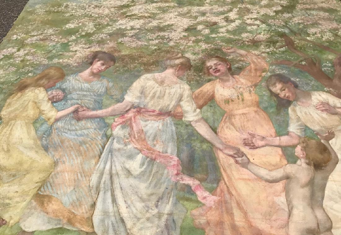 19th C.Mural Painting,Ladies & Child in Forest: 9' x 8' (1 of 9)