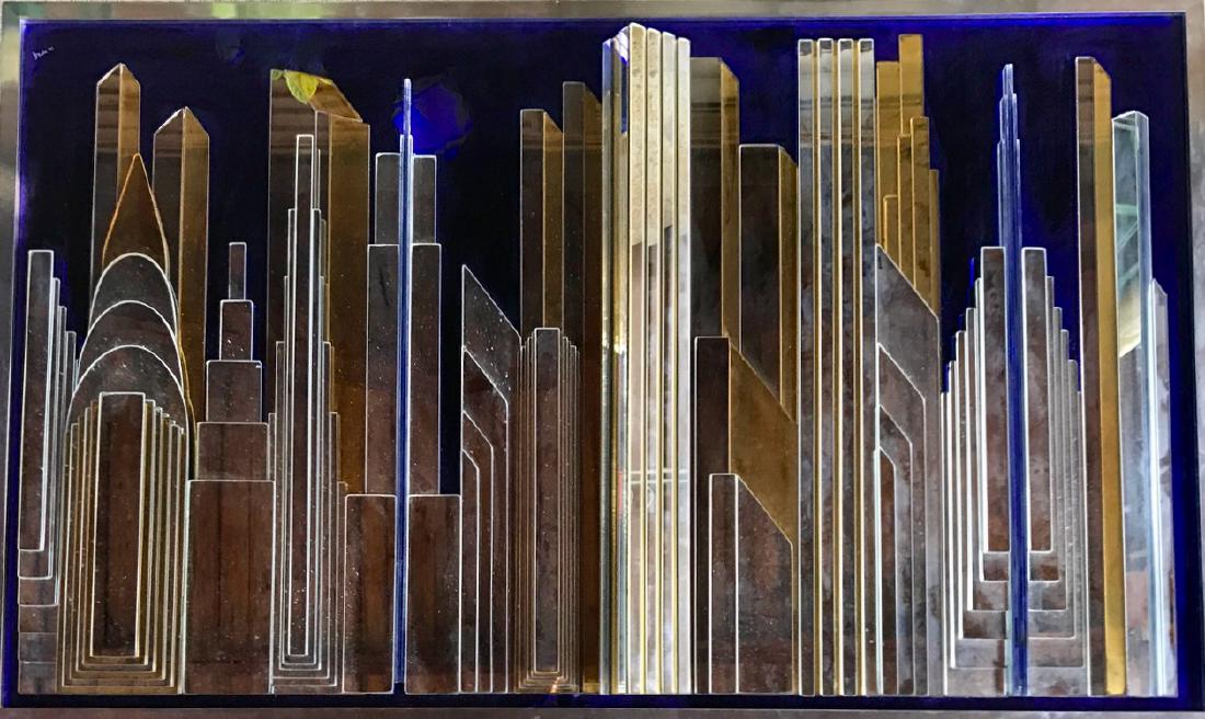 Modernist Art Glass Skyline Wall Sculpture, 40" x 25" (1 of 6)