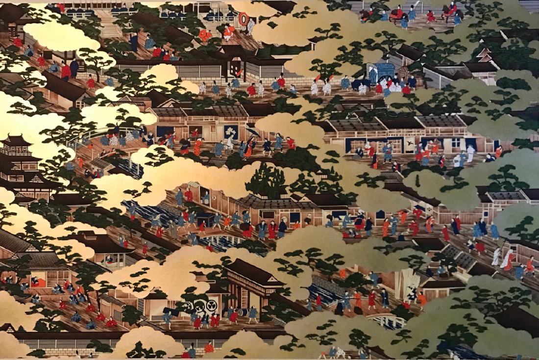 Chinese Woodblock, Folk Art Village Landscape (1 of 4)