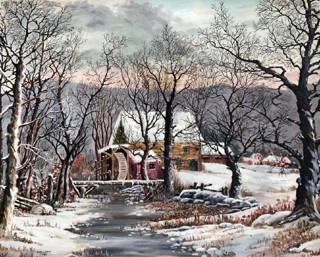 American Country Winter Landscape Painting, E. Longo (1 of 3)