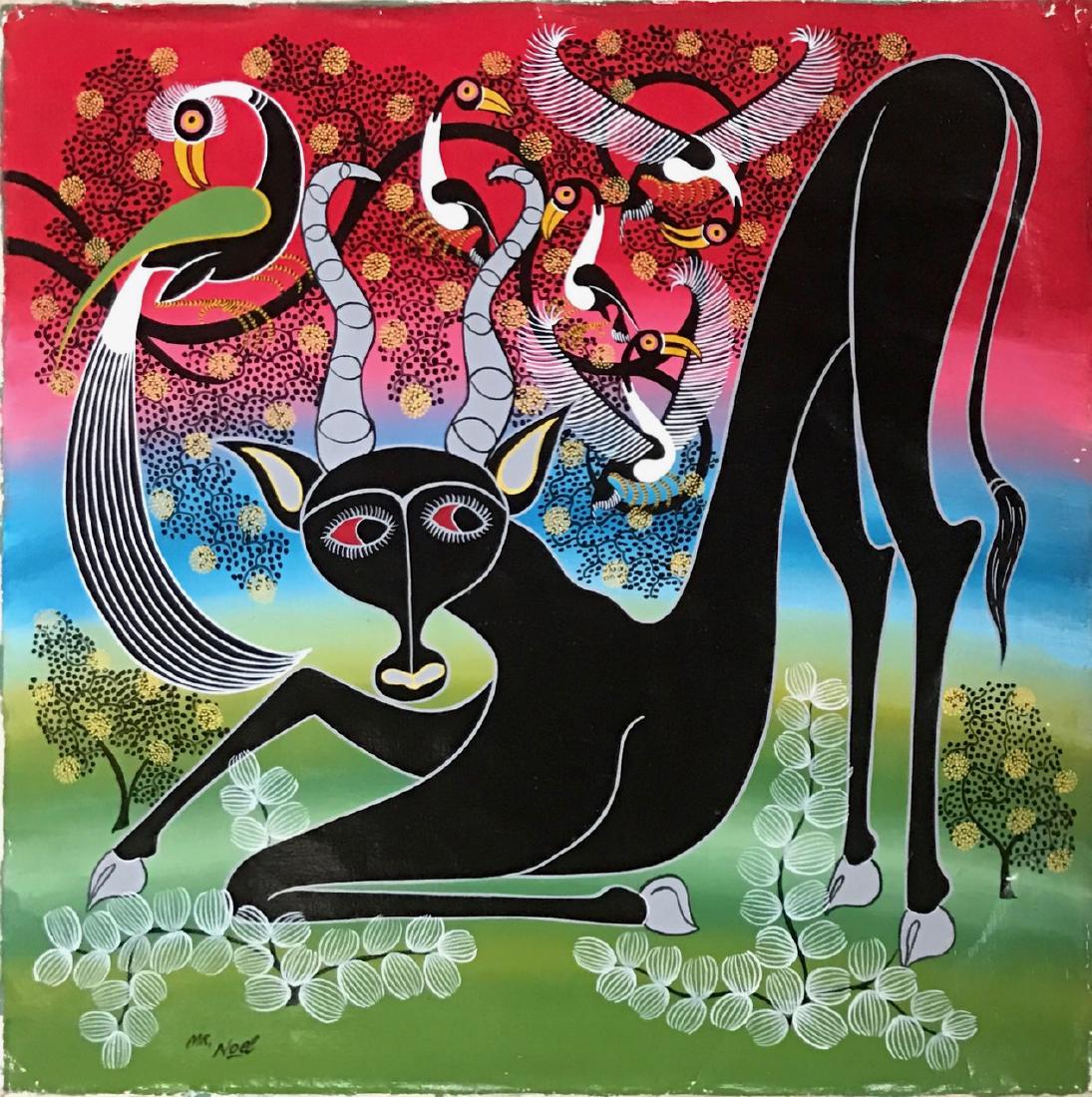 Tanzanian Oil Painting, N. Kapanda "Antelope & Birds" (1 of 3)