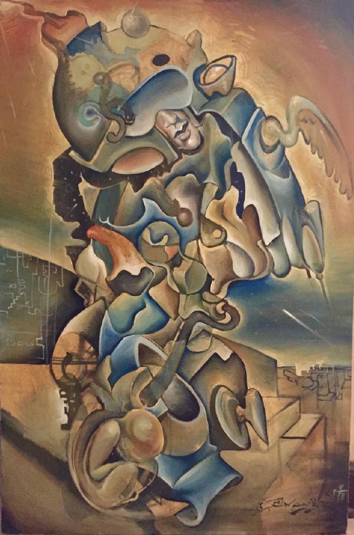 Japanese Abstract Surrealist Oil Painting, Signed (1 of 4)