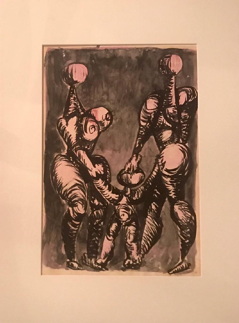 Mexican Modern Abstract Painting, Family Group, Signed (1 of 3)