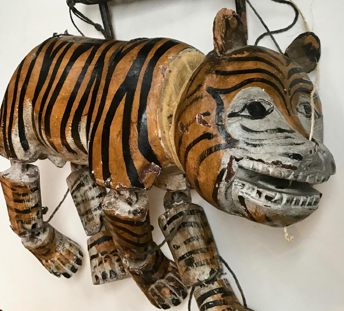 Carved Articulated Tiger Puppet, 22" x 18"