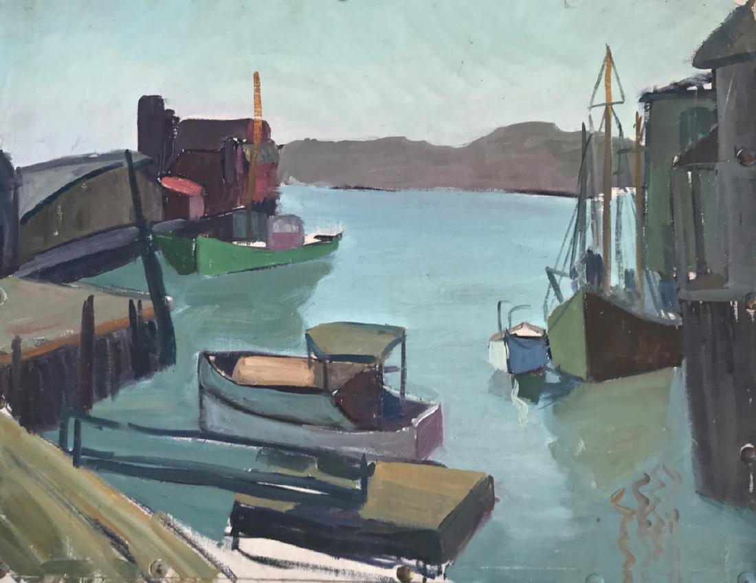 Gloucester Harbor Landscape Painting, H. Landon, 1950's (1 of 3)